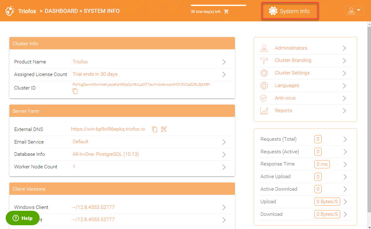 Información del sistema triofox