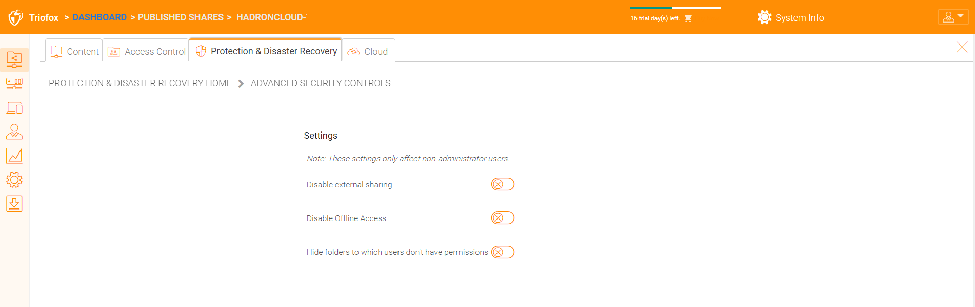 Triofox Dashboard Info