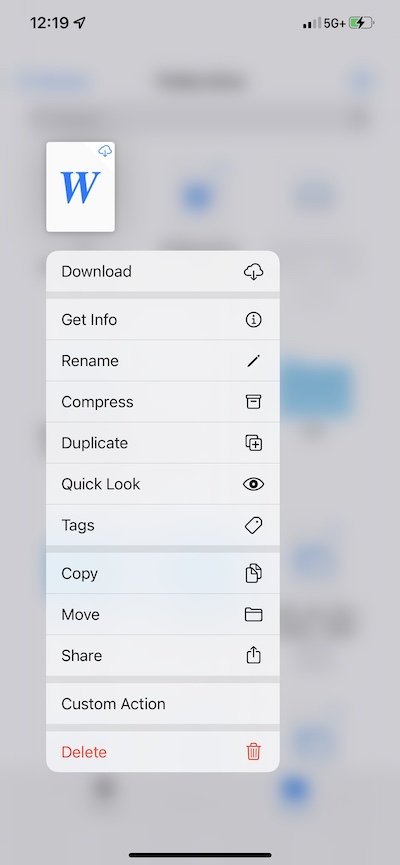 context menu